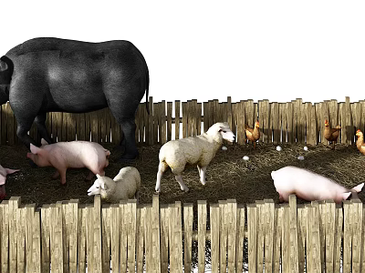 Reptile Snake In Farmyard With Wooden Fence Hay And Animals 3d model