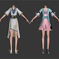 Traditional And Modern Style Apparel With White Blue Pink Dresses And Golden Details