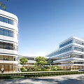 Modern Office Buildings With Glass Facades And Landscaping