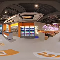 Modern Restaurant Interior With Orange Decor Plants Lighting And Seating Areas