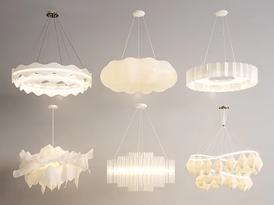 Various Modern White Chandeliers with Cloud Geometric and Petal Shaped Designs for Home Interior 3d model