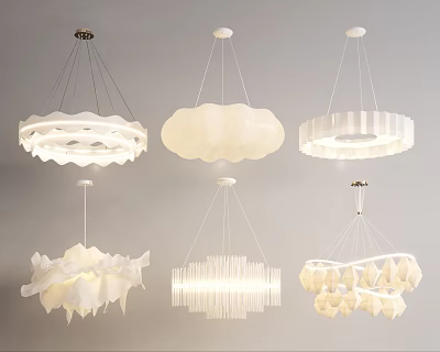 Various Modern White Chandeliers with Cloud Geometric and Petal Shaped Designs for Home Interior 3d model