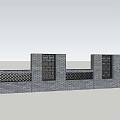Brick Feature Wall With Lattice Patterns Against Blue Sky White Clouds 3d model