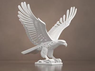 Detailed White Eagle Sculpture Carving With Spread Wings And Square Base 3d model