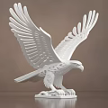 Detailed White Eagle Sculpture Carving With Spread Wings And Square Base