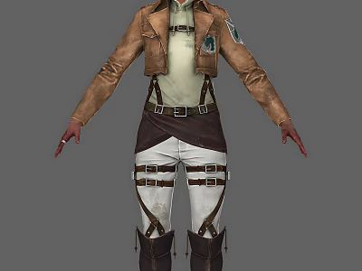 Woman In Brown Leather Jacket With White Top Brown Belts White Pants And Boots 3d model