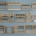 Wooden Window Frame Collection Featuring Various Designs And Opening Styles 3d model