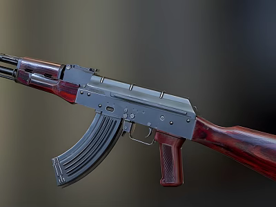 Tactical Rifle With Wooden Stock And Metal Body Curved Magazine Design 3d model