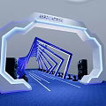 Aerospace Theme Exhibition Hall With Arch Structure Blue Lighting And Speakers