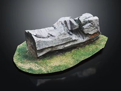 Rustic Wood And Stone Combined Decorative Model Placed On Green Grass Surface 3d model
