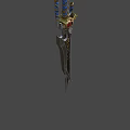 Ornate Mythical Sword With Twisted Colorful Hilt Golden Accents And Red Gemstone Engraved Blade