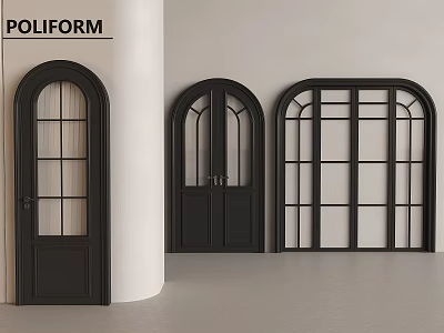 French Retro Single Door Curved Solid Wood Double Door Changhong Glass Swing Door 3d model