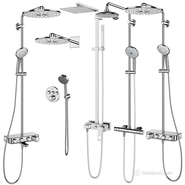 Modern Shower System With Rain Head Handheld Hose And Control Valve 3d model