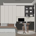 Modern Tatami Bedroom Interior Design With Comfortable Bed Desk Chair And Wardrobe