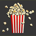 Crispy Popcorn Overflowing from Red and White Striped Box with Scattered Bits