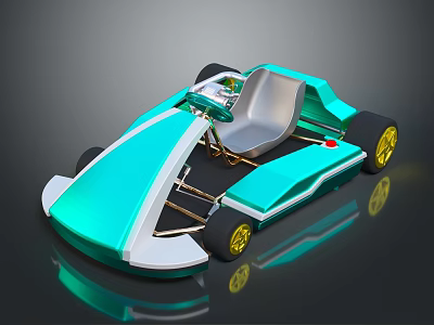Teal Go Kart With White Accents And Yellow Wheels Modern Sporty Design For Racing Enthusiasts 3d model