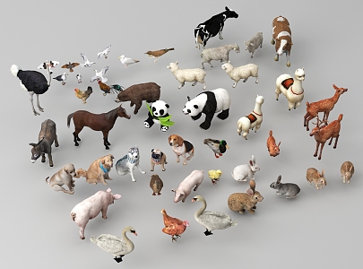 Poultry Animal Combination Chicken Duck Goose Pig Cattle Sheep Giant Panda Giraffe 3d model