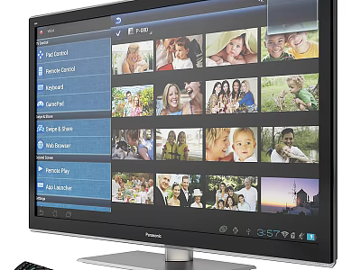 Panasonic Computer Monitor Displaying Media Content Photo Gallery With Web Channel Personal Content Cloud Interface 3d model