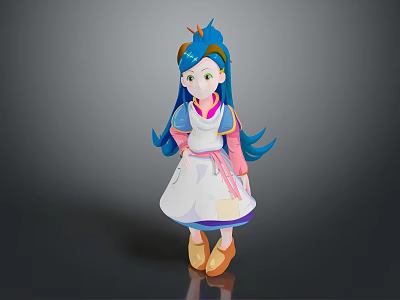 Fantasy Cartoon Creature Character With Blue Hair White Apron And Pink Details 3d model