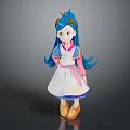 Fantasy Cartoon Creature Character With Blue Hair White Apron And Pink Details