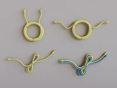Creative Wall Decor With Yellow And Blue Yellow Wires In Various Curved Shapes 3d model