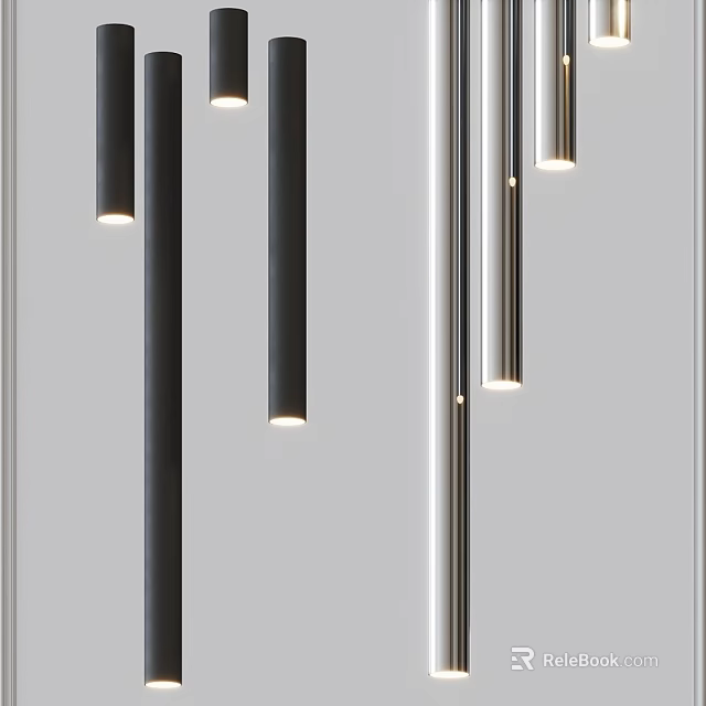 Modern Ceiling Light With Sleek Black And Silver Metal Tubes Design 3d model