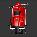 Red Vintage Scooter with Black Seat on Dark Background Stand and Reflection