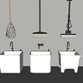 Three White Mop Sinks With Wall Mounted Cleaning Tools And Accessories 3d model