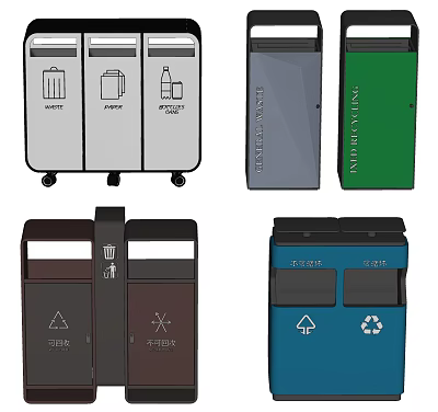 Public Facilities Waste Sorting Recycling Bins With Different Colors And Labels 3d model