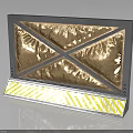 Golden Padded Surface Decorative Panel With Cross Metal Frame And Yellow Striped Base