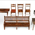 Rustic Wooden Outdoor Chairs And Bench With Natural Design For Garden Patio
