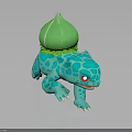 Blue Lizard Like Creature with Red Eyes Green Bulb on Back and Green Leaves