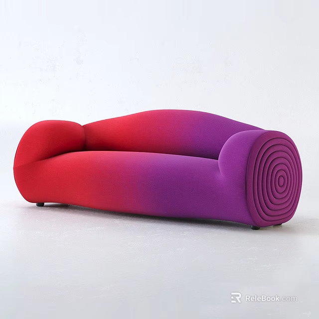 Modern Sectional Sofa With Gradient Red To Purple Color And Spiral Armrest Design 3d model 