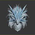 Fantasy Game Movie Character Blue White Dragon Head With Crystal Feathery Decorations