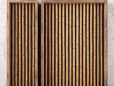 Natural Wooden Frame Wall Decor Featuring Vertical Bamboo Strips For Rustic Interior 3d model