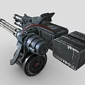 Futuristic Sci Fi Multi Barrel Weapon with Rotating Barrels Mechanical Structure and Red Cables 3d model