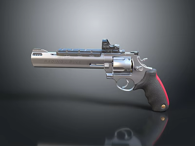 Tactical Revolver With Black And Red Grip Silver Metallic Body And Scope 3d model
