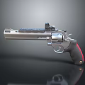 Tactical Revolver With Black And Red Grip Silver Metallic Body And Scope