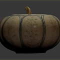 Pumpkin Shaped Ceramic Container With Decorative Lid Blue Lines And Floral Patterns