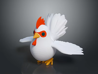 White Chicken 3D Game Character With Red Comb Yellow Beak Claws And Open Wings 3d model