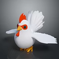 White Chicken 3D Game Character With Red Comb Yellow Beak Claws And Open Wings