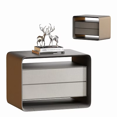Modern Bedside Table With Brown Black Design Drawers Books And Deer Figurines 3d model
