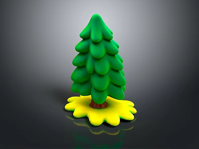 3D Rendered Stylized Green Tree with Brown Trunk Yellow Flower-like Base on Black Background 3d model