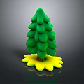 3D Rendered Stylized Green Tree with Brown Trunk Yellow Flower-like Base on Black Background