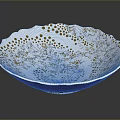 Elegant Carved White Bowl Sculpture with Gold Dots and Intricate Hollow Patterns