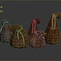 Brown Pear Shaped Textured Cloth Bags With Drawstring Closure In Various Sizes On Dark Background