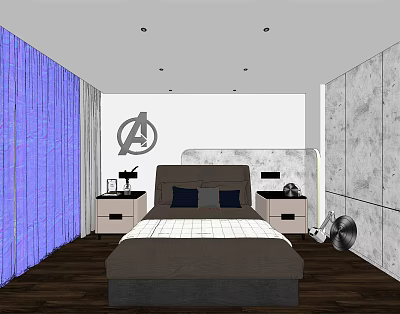 Modern Double Bed Boys Room 3d model