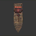 Wooden Water Boat Featuring Red Excavator Wooden Deck and Antennas Design