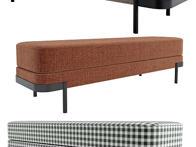 Chic Foot Benches With Diverse Upholstery Patterns And Black Legs 3d model