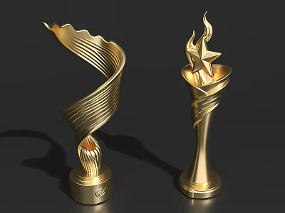 Golden Decorative Ornament Set With Spiral Design And Star Flame Accents 3d model